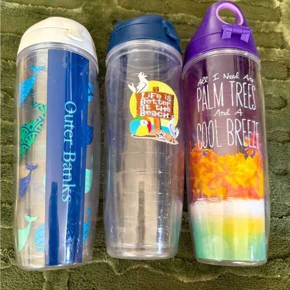 🏖️☀️🌊🏝️Set of 3 Tervis Tumblers 24oz Water Bottles Outer Banks Beach Vacation - Picture 1 of 16
